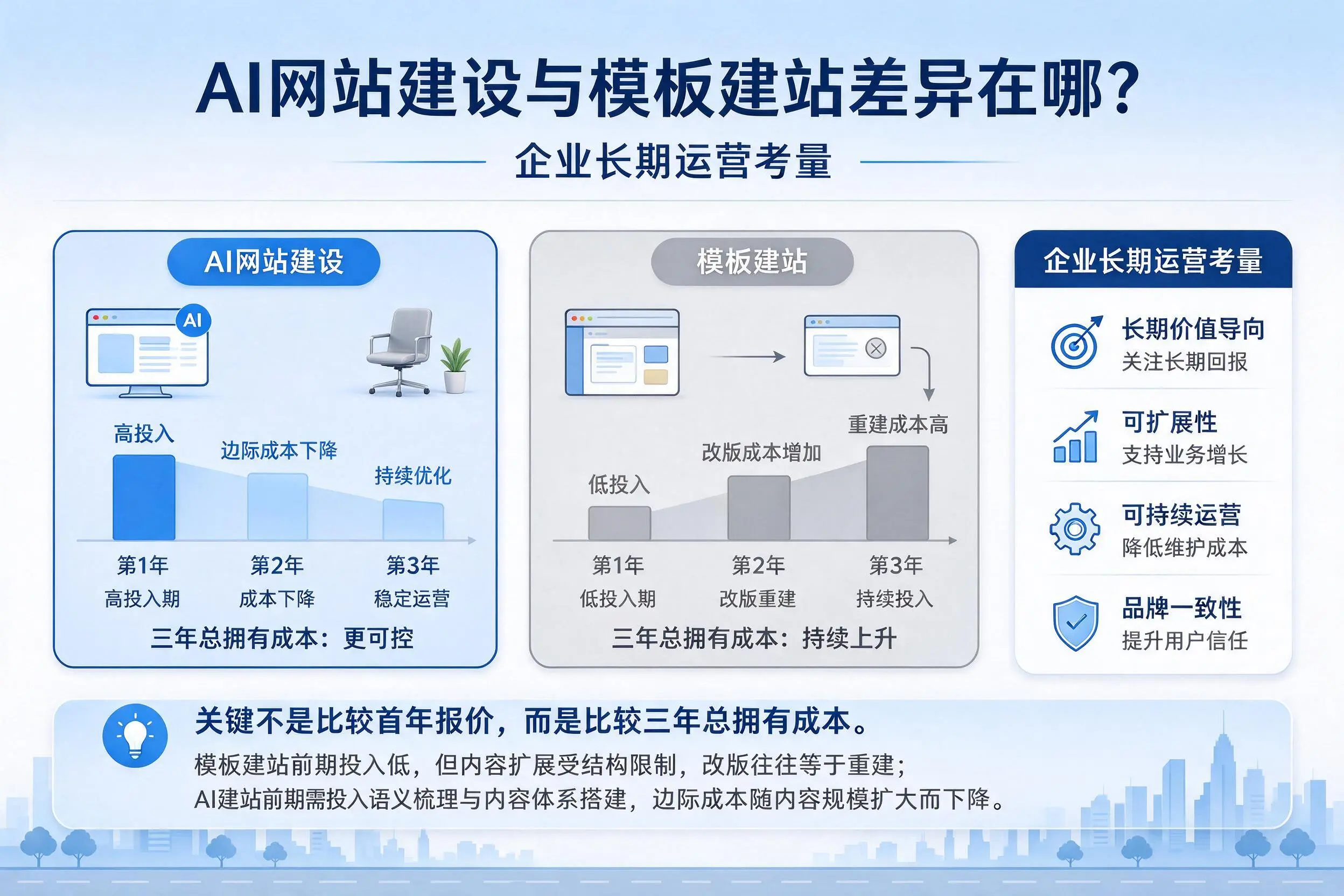 AI网站建设与模板建站差异在哪?乐山企业长期运营考量